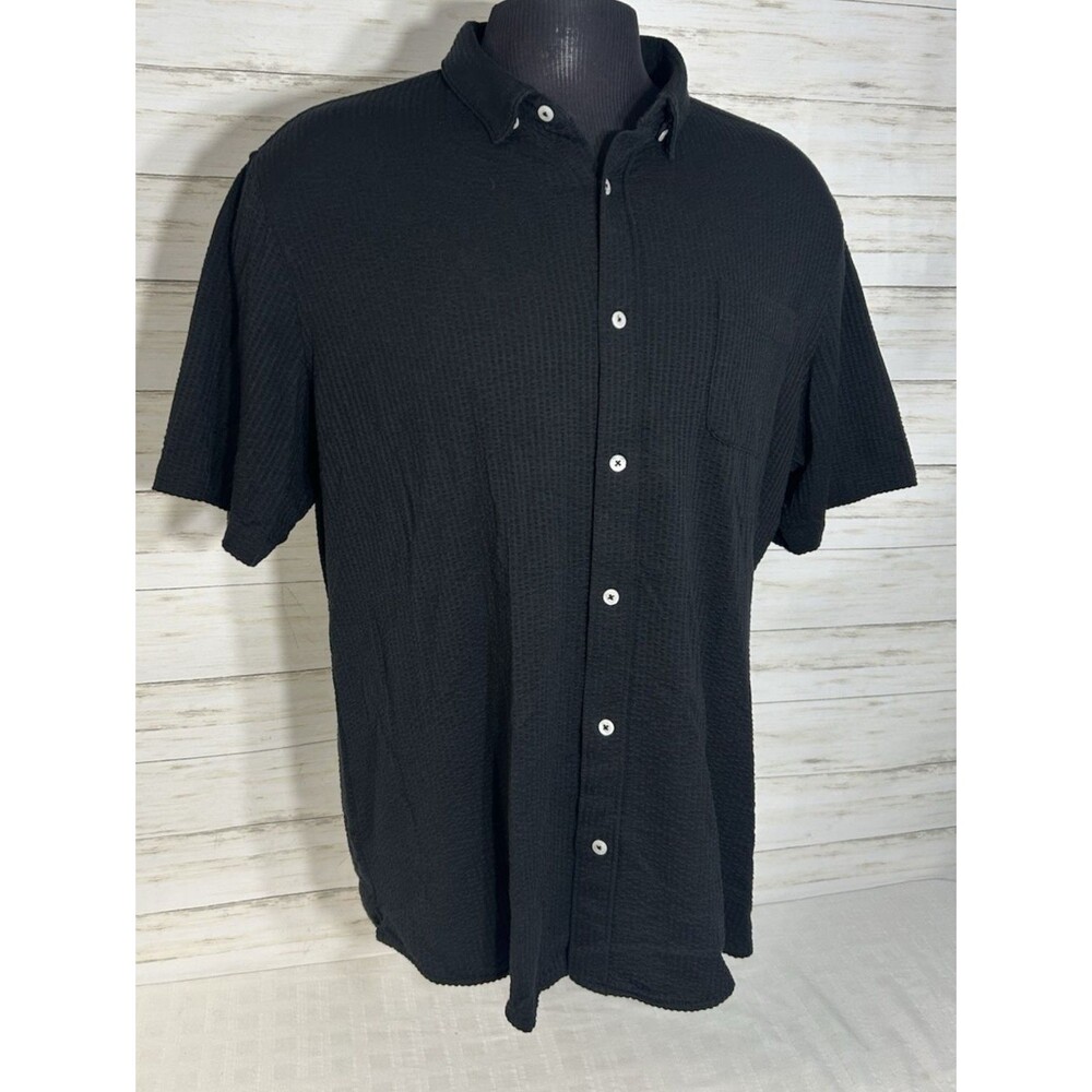 MINTY! 7 DIAMONDS SEERSUCKER 4 Way Stretch Woven Men Button Black Shirt Size XL